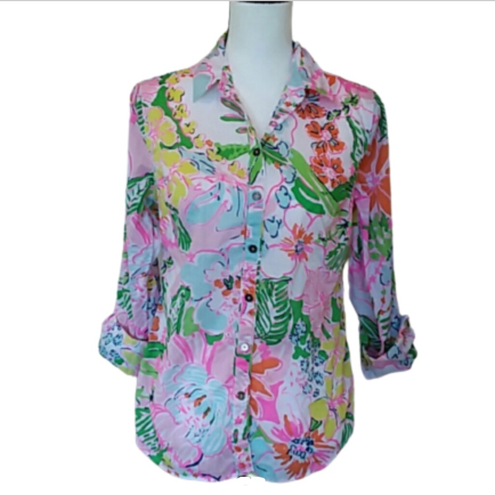 Lilly Pulitzer for target Nosey Posie button up sm - Picture 1 of 8